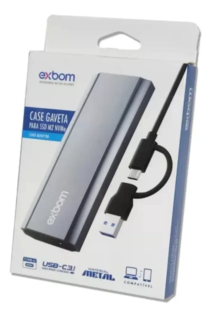 Case Gaveta Exbom para SSD M.2 NVMe USB-C 3.1